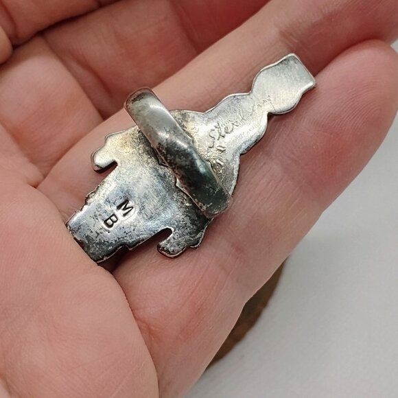 Vtg Zuni Signed Madeline Beyuka Olla Maiden Sterling Inlay Gemstone Ring Sz 7.5 - Picture 7 of 9